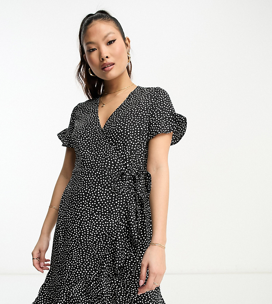 Vero Moda Petite wrap mini dress in black spot print