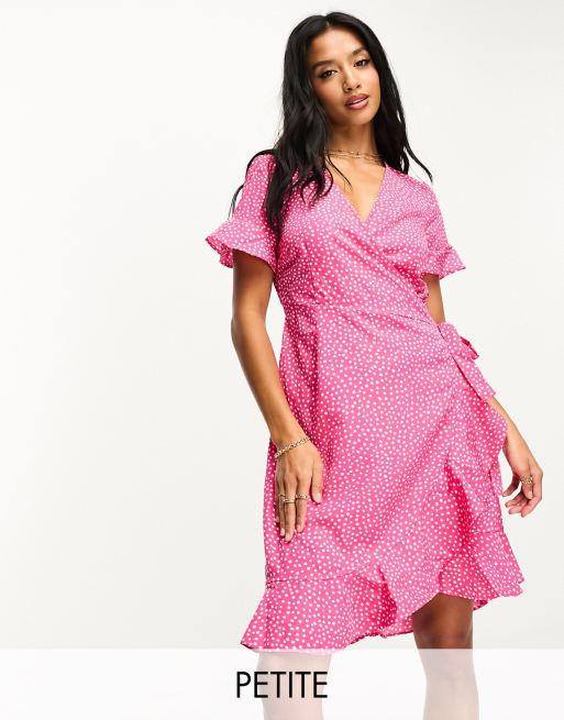 Vero Moda wrap mini dress in pink dot print | ASOS