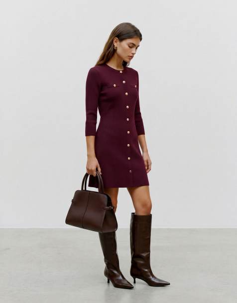 Vero Moda Picco rund hals 3/4-ærmer slim fit minikjole med løbesnor i rød - view 1