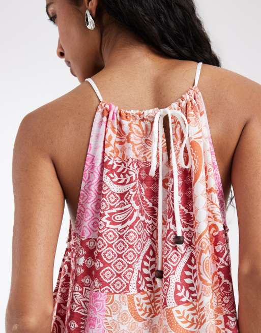 Vero Moda - Pink trapez-formet midikjole med høj hals og paisley- og patchwork-print, 3 af 4