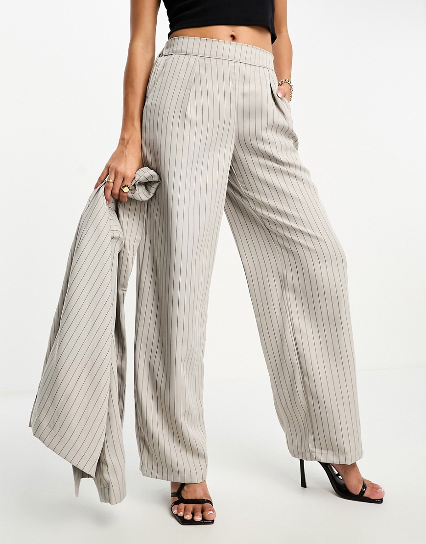 Vero Moda Pinstripe Relaxed Belted Blazer In Gray - Part Of A Set