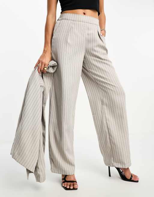 Vero Moda pinstripe relaxed wide leg pants in gray - part of a set 