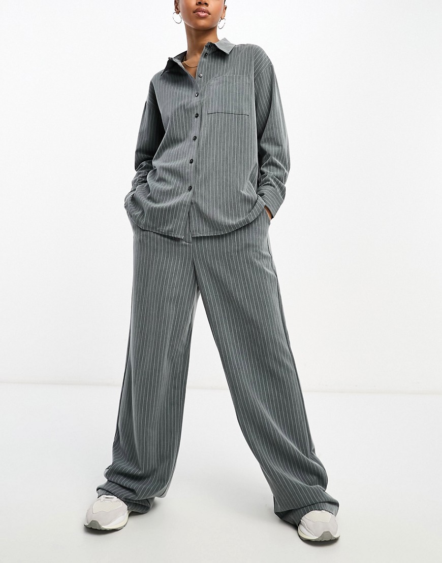 Vero Moda pinstripe wide leg trouser co-ord in grey