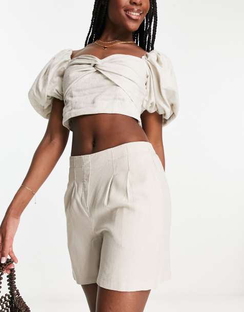 Vero Moda pleat front linen blend shorts in stone - view 1