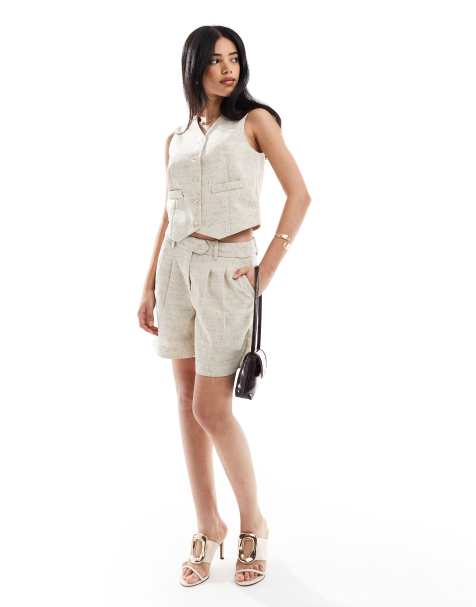 Vero Moda pleat front tailored shorts in oatmeal - part of a set - view 1
