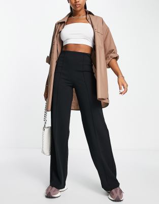 pleat front wide leg pants in black