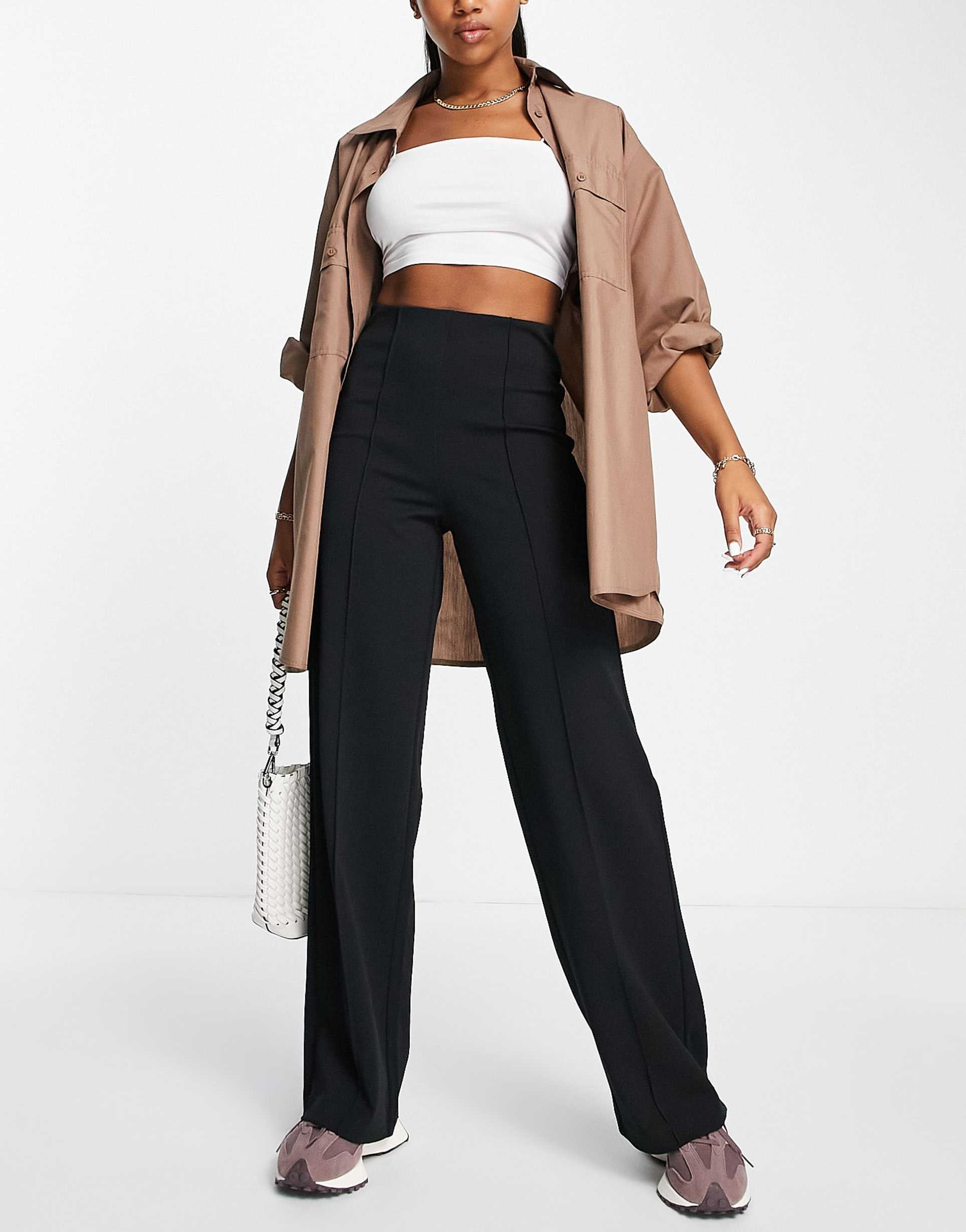 vero moda pleat front wide leg pants in black
