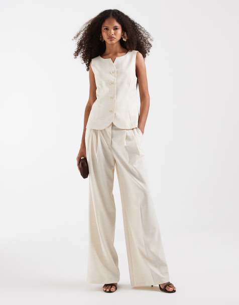 Vero Moda pleat front wide leg tailored trouser co-ord in cream - view 1