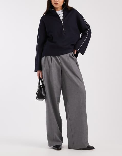 Vero Moda pleat front wide leg trousers in medium grey melange - view 1
