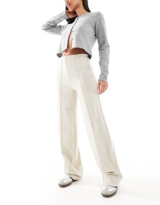 Vero Moda Vero Moda pleat front wide leg trousers in stone-Neutral