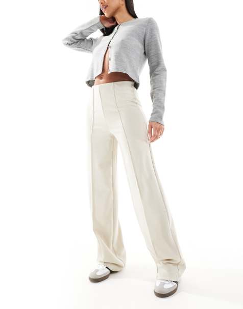 Vero Moda pleat front wide leg trousers in stone