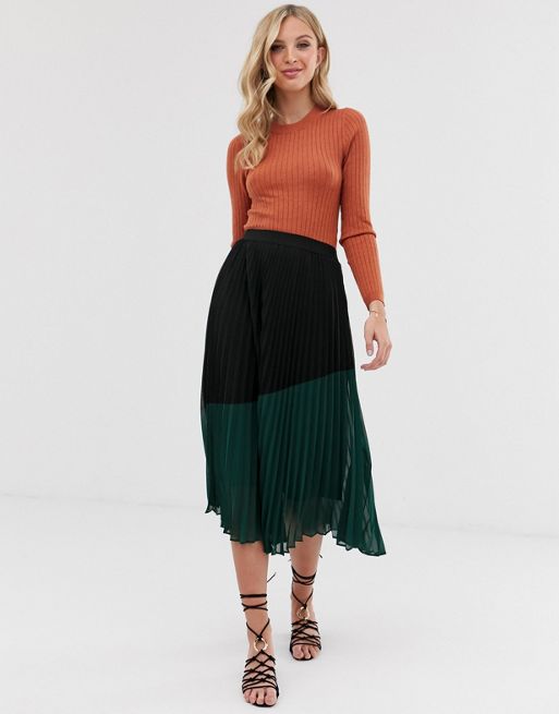 Vero Moda pleated colour block skirt | ASOS