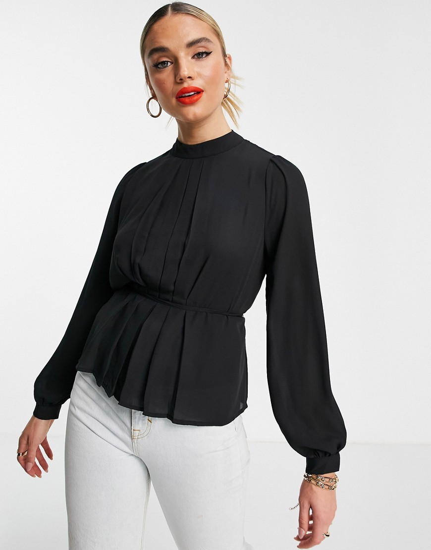 Vero Moda pleated high neck blouse in black