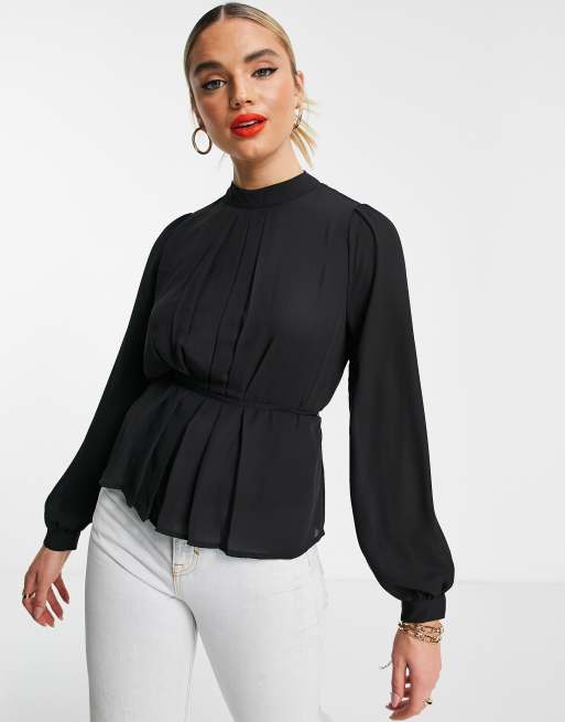 Vero Moda pleated high neck blouse in black | ASOS