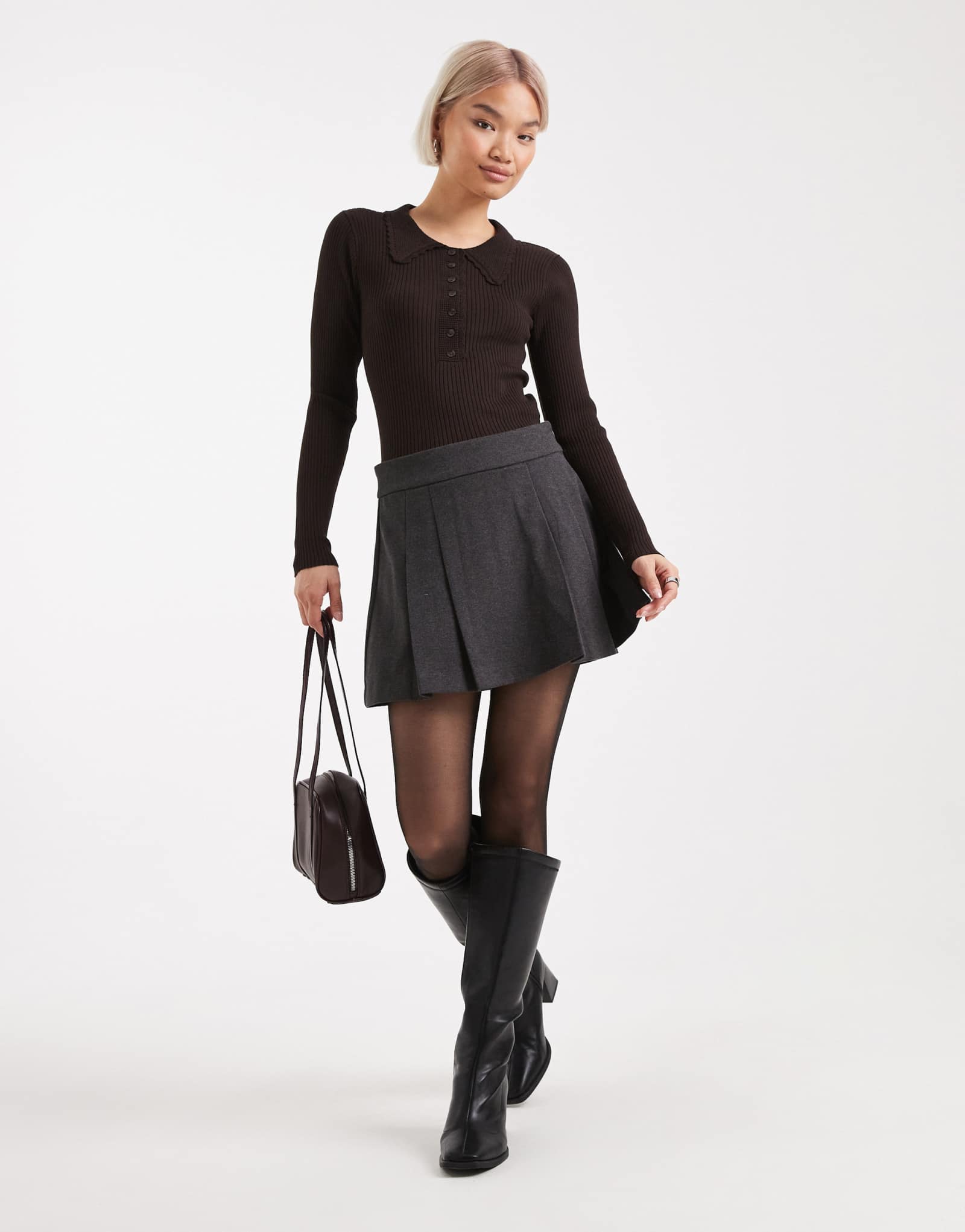 Плиссированная мини-юбка Vero Moda из серого меланжа