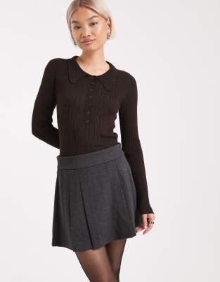 Vero Moda Pleated Mini Skirt In Gray