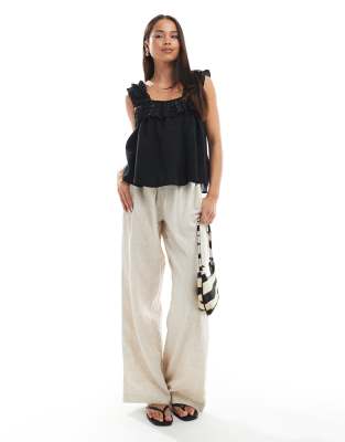 Vero Moda Pleated Ruffle Trim Cami Top In Black