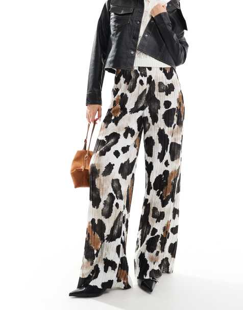 Vero Moda plisse wide leg trousers in abstract cow print