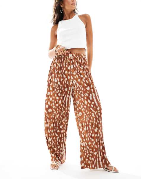 Vero Moda Plisse wide leg trouser in deer print