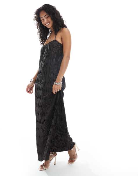 Vero Moda - Plissé maxi cami-jurk met textuur in chocoladebruin - view 1