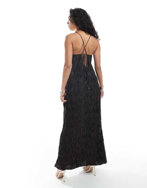 Vero Moda - Plissé maxi cami-jurk met textuur in chocoladebruin, 2 van 4