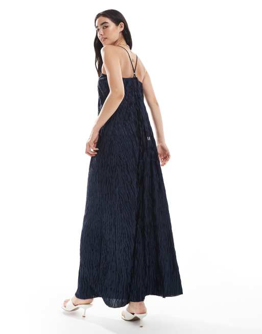 Vero Moda - Plissé maxi cami jurk met textuur in marineblauw, 2 van 4