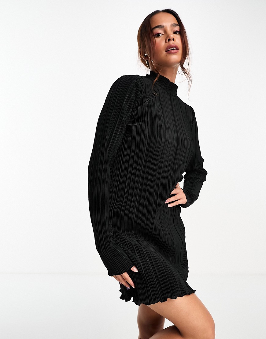 Vero Moda plisse mini dress in black