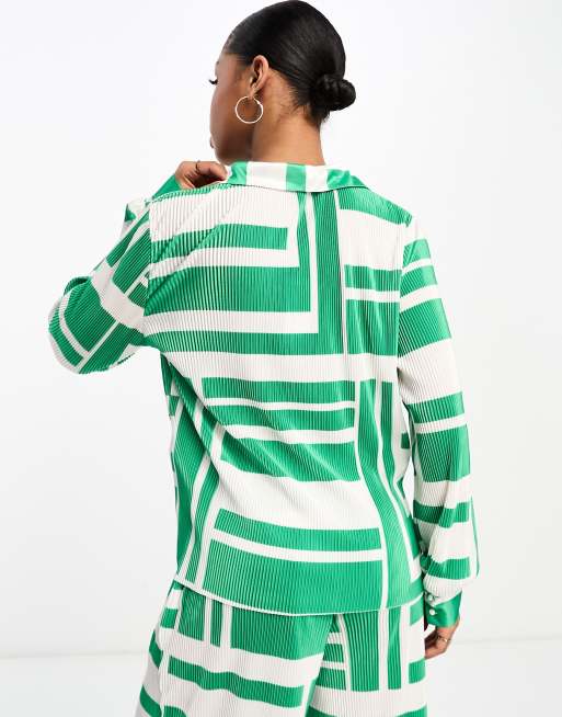 Vero Moda plisse printed shirt in green and white (part of a set) , 2 of 4