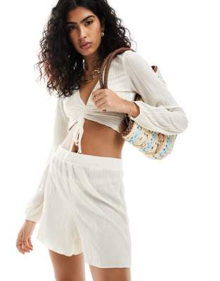 plisse shorts in cream - part of a set-White