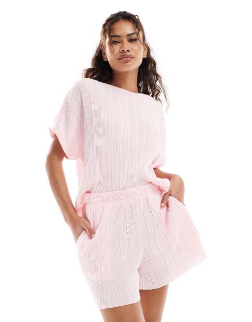 Vero Moda plisse shorts in pink (part of a set)