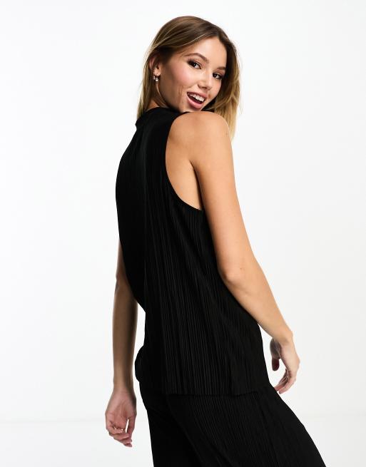 Vero Moda plisse sleeveless top co-ord in black , 3 of 4