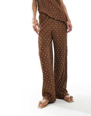 Vero Moda Plisse Wide Leg Pants In Brown