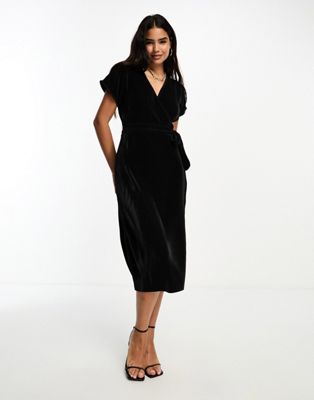 Vero Moda Plisse Wrap Midi Dress In Black