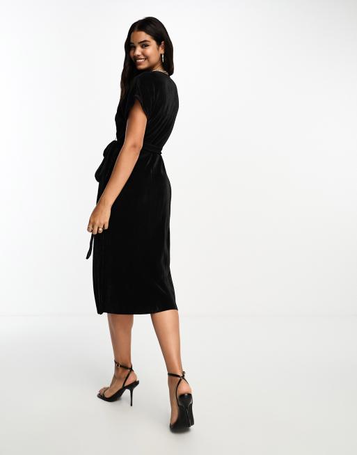 Vero Moda plisse wrap midi dress in black, 4 of 4