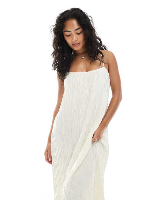 Vero Moda – Plissiertes Camisole-Maxikleid in Birkencreme mit Struktur, 4 von 4