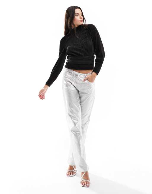 Vero Moda – Plissiertes langärmliges Oberteil in Schwarz mit Bindedetail hinten , 3 von 4