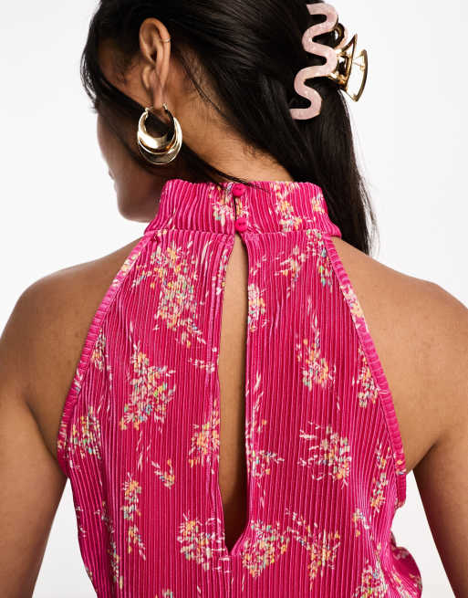 Vero Moda – Plissiertes Set in Pink geblümt mit Neckholder-Oberteil, Kombiteil, 3 von 4