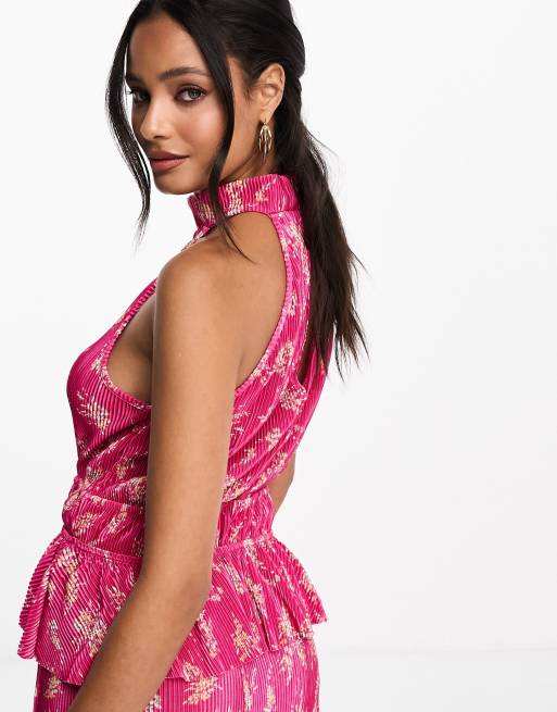 Vero Moda – Plissiertes Set in Pink geblümt mit Neckholder-Oberteil, Kombiteil, 4 von 4