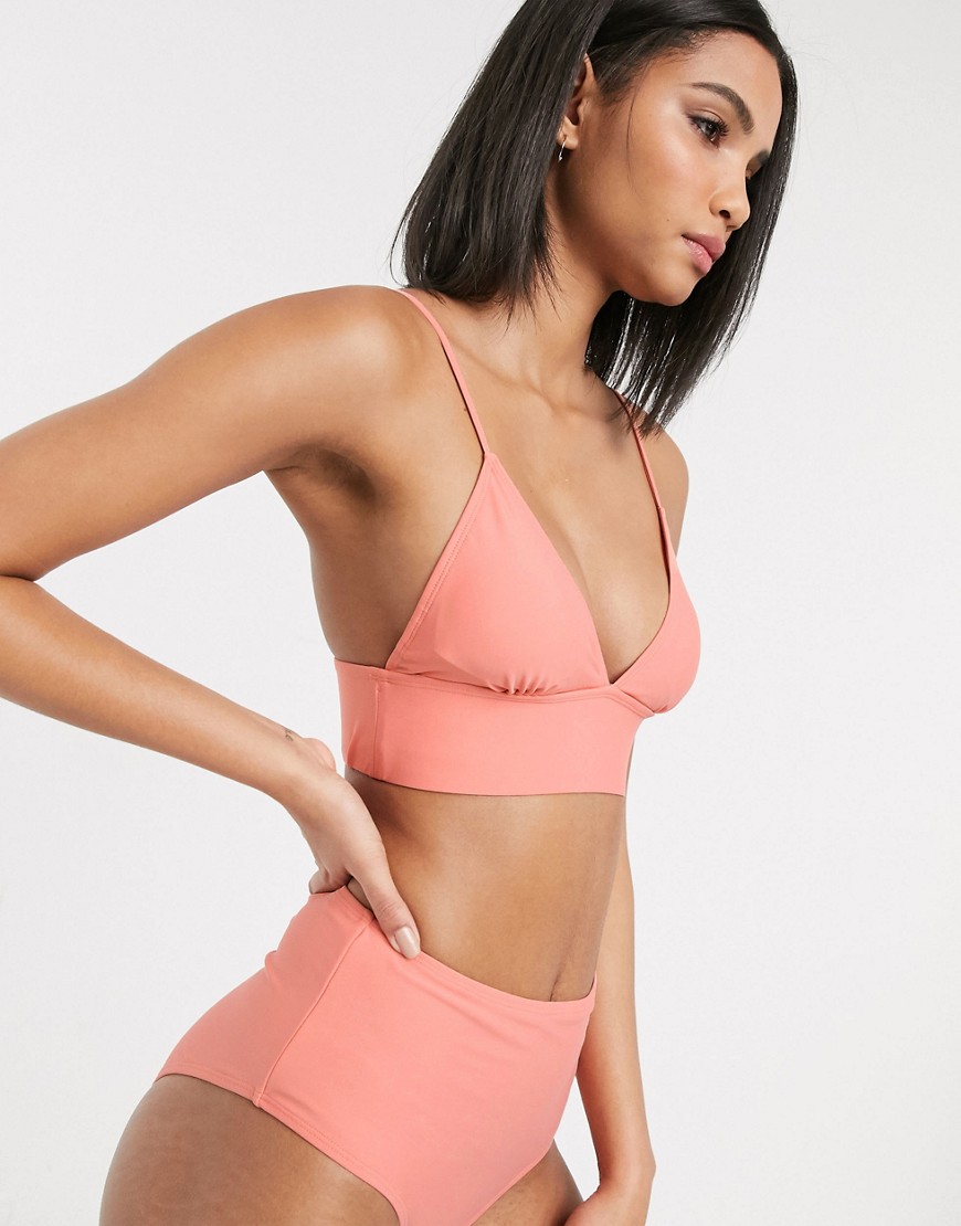 Vero Moda plunge bikini top with band detail in pink