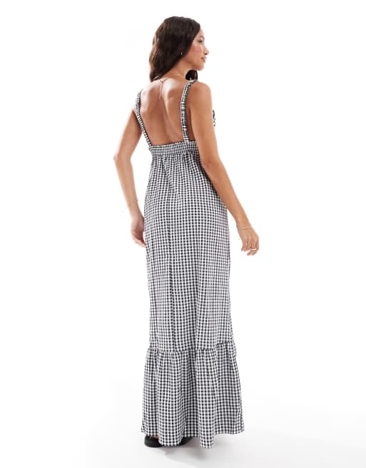 Vero Moda plunge front cami maxi dress in black gingham print, 3 of 4
