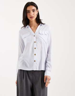 Vero Moda Pocket Front Shirt In Blue
