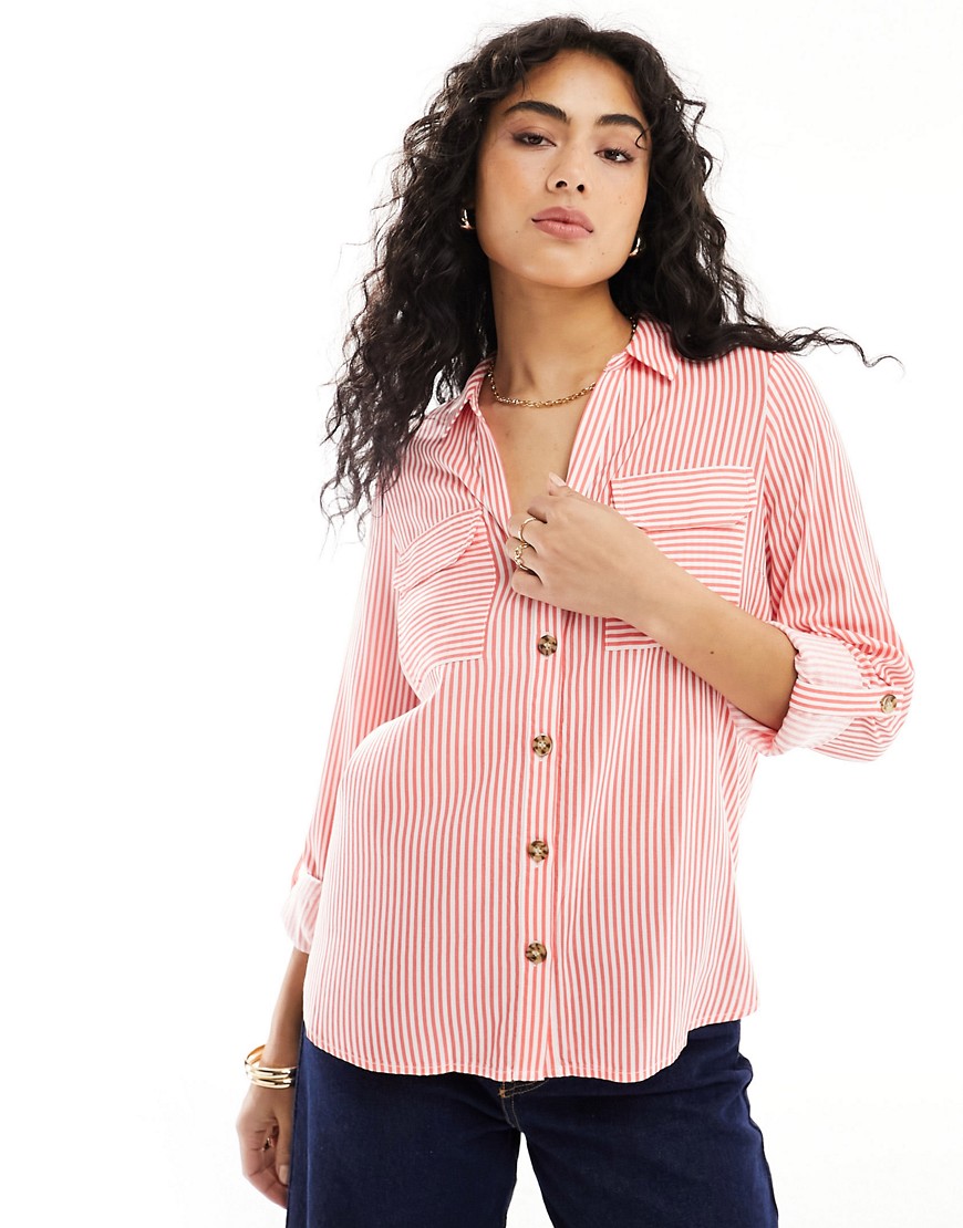 Vero Moda pocket front shirt in red stripe