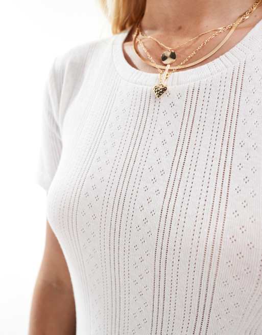 Vero Moda pointelle t-shirt in white, 3 of 4