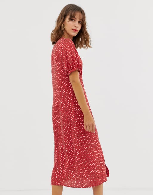 Vero Moda polka dot midi dress with volume sleeve