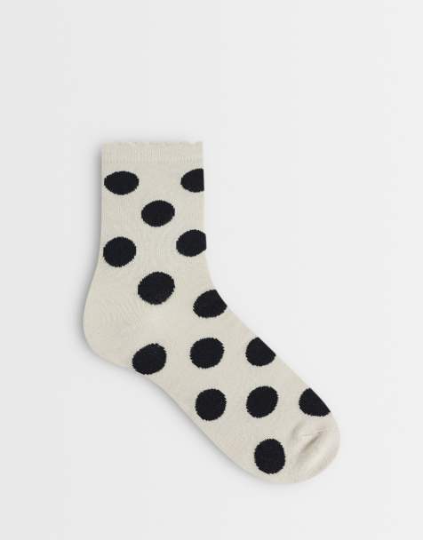 Vero Moda polka dot socks in stone with black spots - view 1