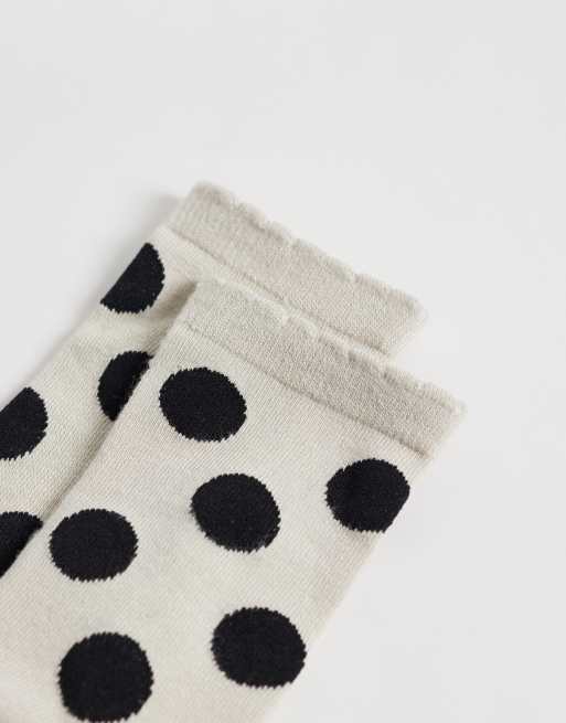 Vero Moda polka dot socks in stone with black spots, 2 of 3