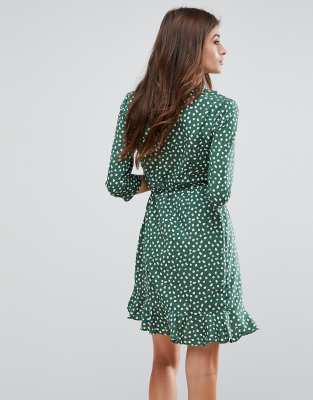 green spotty wrap dress