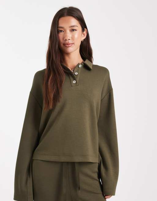 Vero Moda - Polo felpata morbidissima color verde oliva in coordinato