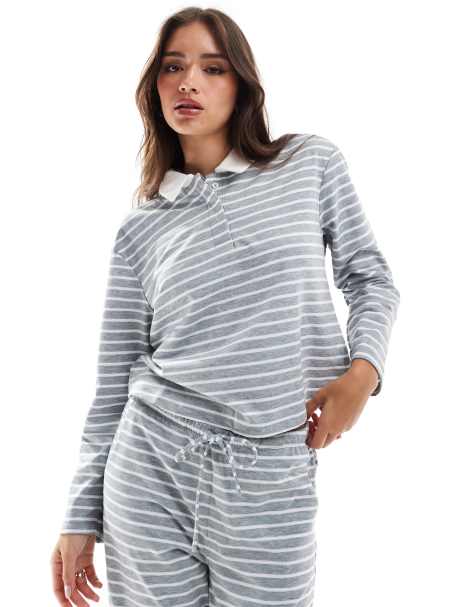 Vero Moda – Polo-Oberteil aus Jersey in gestreiftem Grau, Kombiteil - view 1