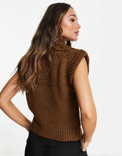 Vero Moda poly chunky knit vest in brown - BROWN, 3 of 4